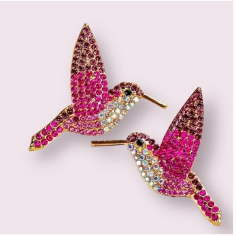 ⭐️❤️ FREE Hummingbird Bird Animal Boho Peasant Hipster Farm Rhinestone Earrings